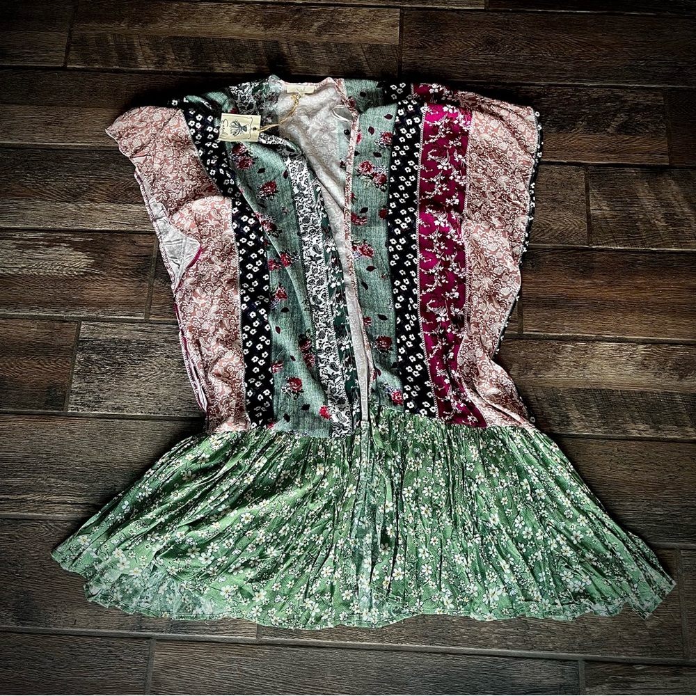 Easel BOHO ruffled shirt Duster floral wrap M
